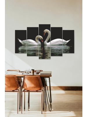 TeknoKapsül Kuğular Aşk 5 Parçalı Mdf Tablo 60 x 100