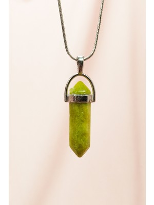 Zenvia Moldavit Doğal Taşı Zincirli El Yapımı Tasarımlı Kolye Uç: 3,5 cm Zincir: 20 cm Kutulu (Znv-