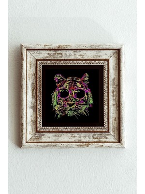 TeknoKapsül Soyut Çalışma Renkli Kedi Çerçeveli Taş Tablo , Çerçeveli Taş Duvar Dekoru - ENKCRCVTBL-00098 20 cm