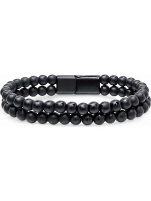 Karpınar Çelik Takı Çift Oniks Çelik Bileklik