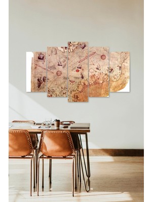 TeknoKapsül Saklı Harita Manzara 5 Parçalı Mdf Tablo 60 x 100