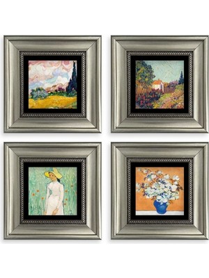 TeknoKapsül Van Gogh 4 Lü Set Çerçeveli Taş Tablo 20 cm