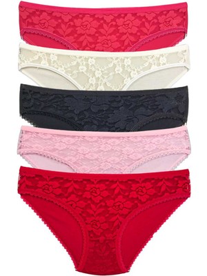 Zenvia 5 Adet Önü Dantelli Transparan Kadın Slip Külot S59 (ZNV-556)