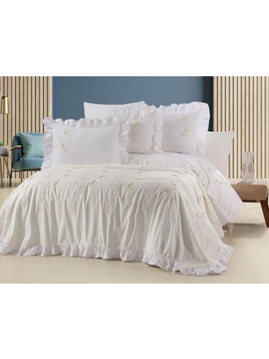 Dionisos Home Tekstil Nakışlı Fırfırlı Gelin Seti - Pamuklu Nevresim Takımı 8 Parça Çift Kişilik