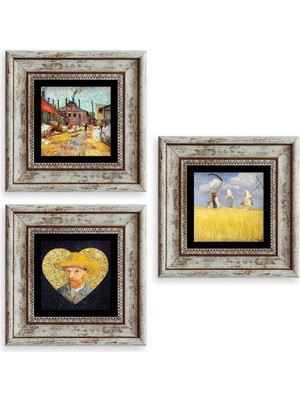 TeknoKapsül Van Gogh 3 Lü Set Çerçeveli Taş Tablo 20 cm