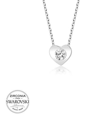 Özcömert Silver Swarovski Taşlı Gümüş Kalp Bayan Kolye