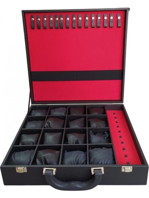 Özer Kutu Saat& Yüzük&tesbih ve Zincir Çantası 16 Li Ahşap Kasa Üzeri Siyah Deri Kaplama