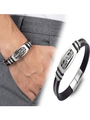 Karpınar Çelik Takı Hayat Ağacı Desenli Çelik Halatlı Erkek Bileklik