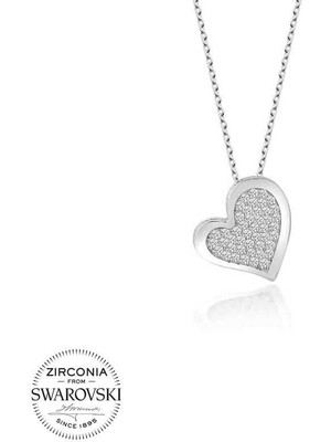 Özcömert Silver Swarovski Taşlı Gümüş Kalp Bayan Kolye