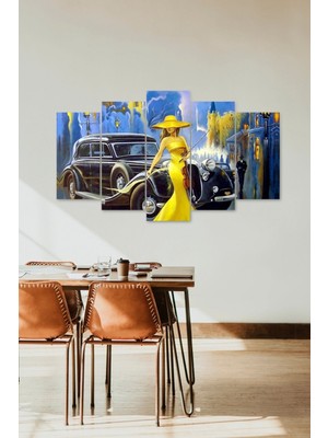 TeknoKapsül Kadın ve Araba 5 Parçalı Mdf Tablo 60 x 100