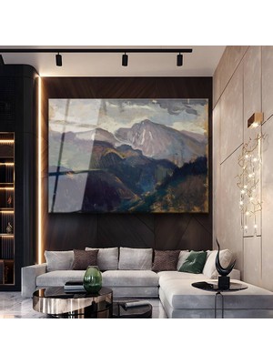 GülsenArt Paul Cézanne Dağ Peyzaj Sanatı Temperli Cam Tablo Duvar Tablosu Dekoratif Tablo