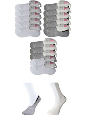 Zenvia Gri ve Beyaz Kadın Babet Çorap 15 Çift (ZNV-556)