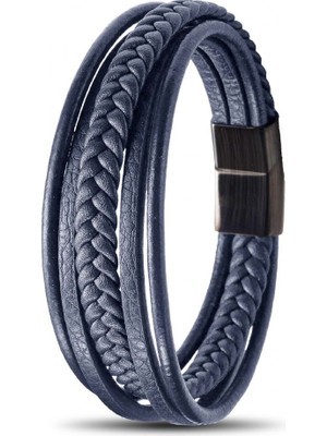 Karpınar Çelik Takı Mavi Çoklu Deri Bileklik