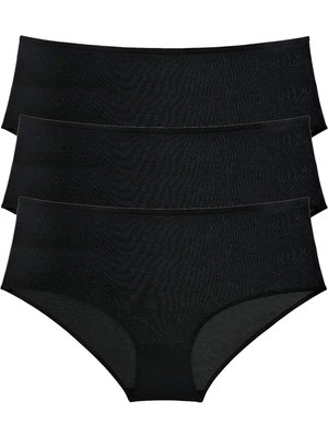 Zenvia 3 Adet Kadın Yüksek Bel Bato Külot Siyah (ZNV-556)