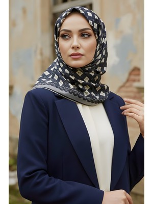 İmaj Butik Koyu Lacivert İpekhan Soft Dijital Pamuklu Eşarp