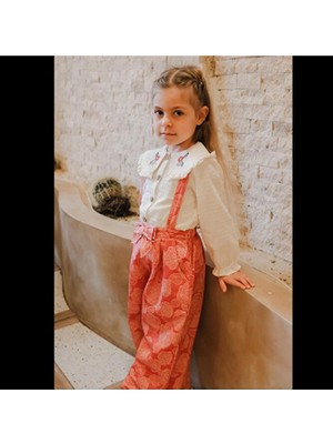 ministok Matilda Yakası Nakışlı Kız Çocuk Gömlek Tulum Takım