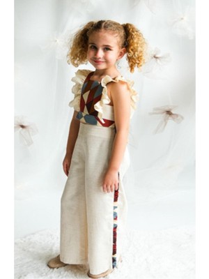 ministok Patchwork Fırfır Kollu Arkadan Bağlamalı Kız Çocuk Tulum