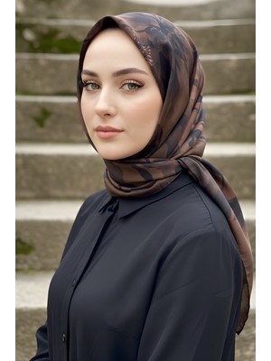 İmaj Butik Kahverengi İpekhan Soft Dijital Pamuklu Eşarp