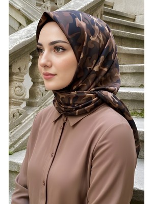 İmaj Butik Kahverengi İpekhan Soft Dijital Pamuklu Eşarp