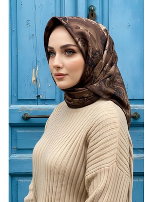 İmaj Butik Kahverengi İpekhan Soft Dijital Pamuklu Eşarp