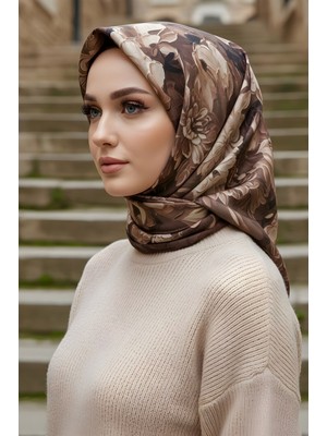 İmaj Butik Kahverengi İpekhan Soft Dijital Pamuklu Eşarp