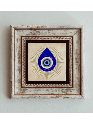 TeknoKapsül Nazar Boncuğu Çerçeveli Taş Tablo , Çerçeveli Taş Duvar Dekoru 20 cm