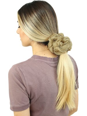 LTG Nova Yoğun Saçlı Lastikli Topuz Toka / Karamel Platin Röfleli