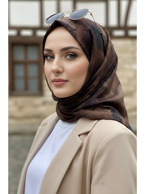 İmaj Butik Kahverengi İpekhan Soft Dijital Pamuklu Eşarp