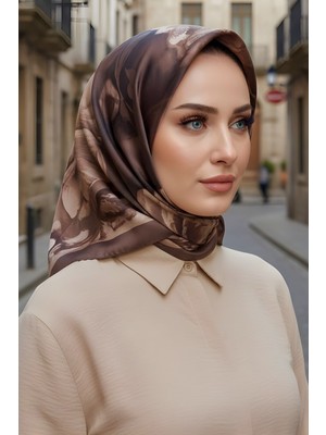 İmaj Butik Kahverengi İpekhan Soft Dijital Pamuklu Eşarp