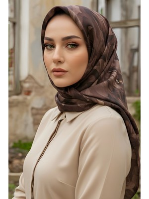 İmaj Butik Kahverengi İpekhan Soft Dijital Pamuklu Eşarp