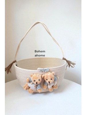 Bohema Home Ekru Bebek Çocuk Sepet Düzenleyici Sepet Hediyelik Sepet
