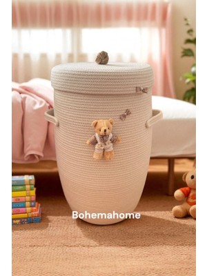 Bohema Home Ekru Büyük Boy Sepet Düzenleyici Çamaşır Oyuncak Sepeti
