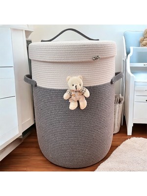 Bohema Home Gri Büyük Boy Çocuk Bebek Çamaşır Sepeti Oyuncak Sepeti Düzenleyici
