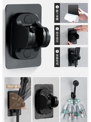 Sinerjim Yapışkanlı Duş Başlığı Tutucu Ayarlı Siyah