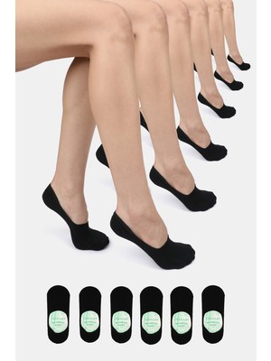 ERENART Bambu Kadın Babet Siyah Çorap Dikişsiz Görünmez Kaydırmaz Topuk Silikonlu Premium 6'lı Paket