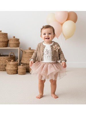 ministok Monica Hırka ve Tütü Etekli 3'lü Kız Bebek Takım