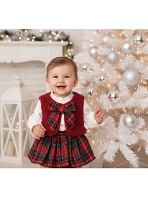 ministok Mina Üçlü Ekoseli Kırmızı Kız Bebek Takım