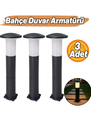 Badem10 Bahçe Duvar Aydınlatma Seti 3 Adet Mantar Tip 60 cm Plastik Aplik Dış Mekan Lamba E27 Uyumlu Armatür