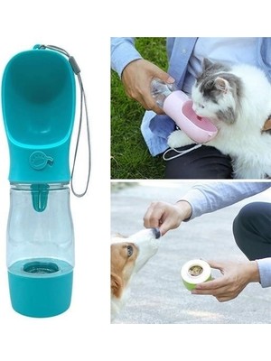 Sinerjim Taşınabilir Mama Hazneli Evcil Hayvan Suluğu Seyahat Kabı Kilitlenebilen Su Sızdırmaz 380ML