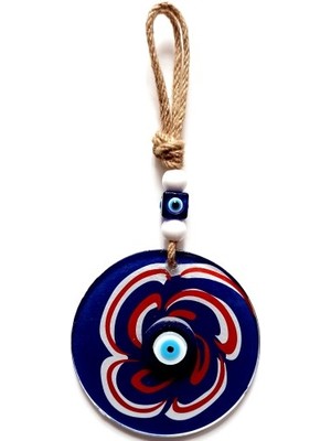 Nazar Boncuklu Lacivert Şeker Modelli Cam Duvar Süsü