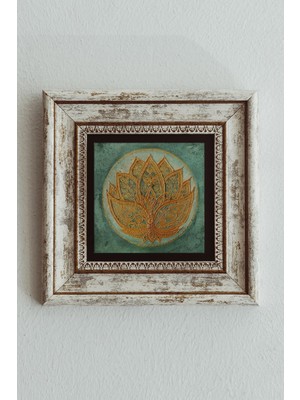 TeknoKapsül Lotus Çiçeği Çerçeveli Taş Tablo , Çerçeveli Taş Duvar Dekoru 20 cm