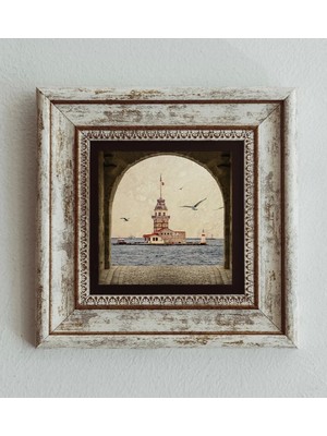 TeknoKapsül Istanbul Manzaralı Çerçeveli Taş Tablo , Çerçeveli Taş Duvar Dekoru 20 cm