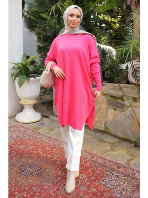İmaj Butik Fuşya Salaş Kalıp Uzun Boy Triko Tunik