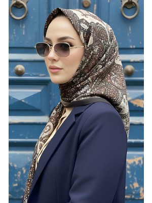 İmaj Butik Kahverengi İpekhan Soft Dijital Pamuklu Eşarp