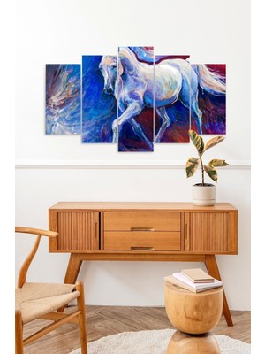 TeknoKapsül Beyaz At Manzara 5 Parçalı Mdf Tablo 60 x 100