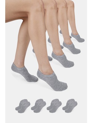 ERENART Bambu Kadın Sneaker Gri Melanj Çorap Dikişsiz Görünmez Bilekte Spor Çorap Premium 4'lü Paket
