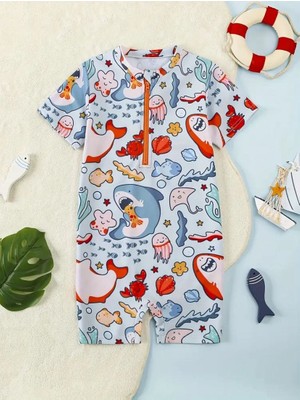 RosabelleMare Deniz Canlıları Desenli Bebek Mayo Tulum. Hafif, Esnek ve Rahat Yapısıyla Yaz Için Uygundur.