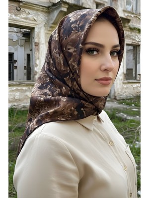 İmaj Butik Kahverengi İpekhan Soft Dijital Pamuklu Eşarp
