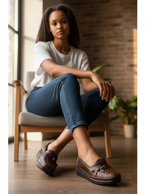 Gökçe Kundura Kadın Ortopedik Fiyonklu Lastikli Rahat Taban Babet