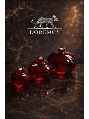 Doremcy Seramik 3’lü Nar Şeklinde Dekoratif Obje Seti – Kırmızı Bereket ve Şans Simgesi